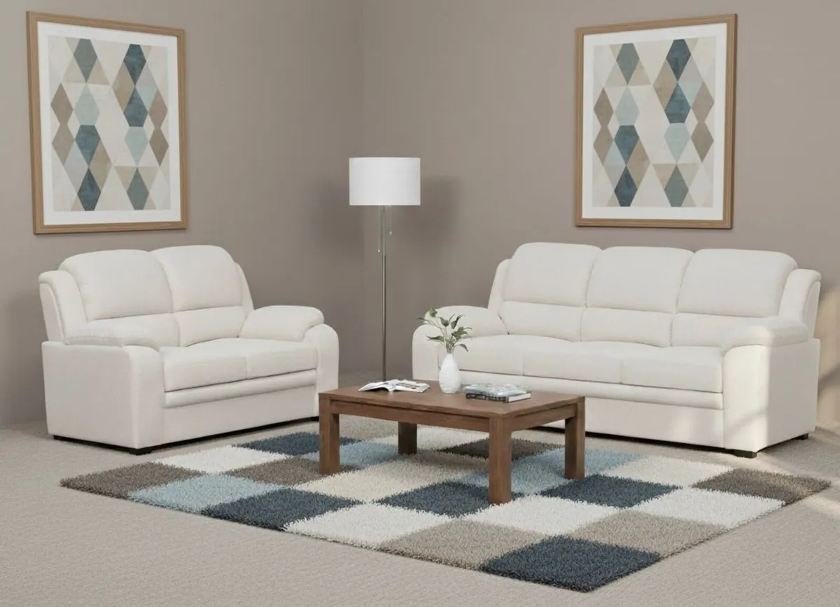 3+2 Tara Cream & Grey Fabric Sofa Set - Image 1