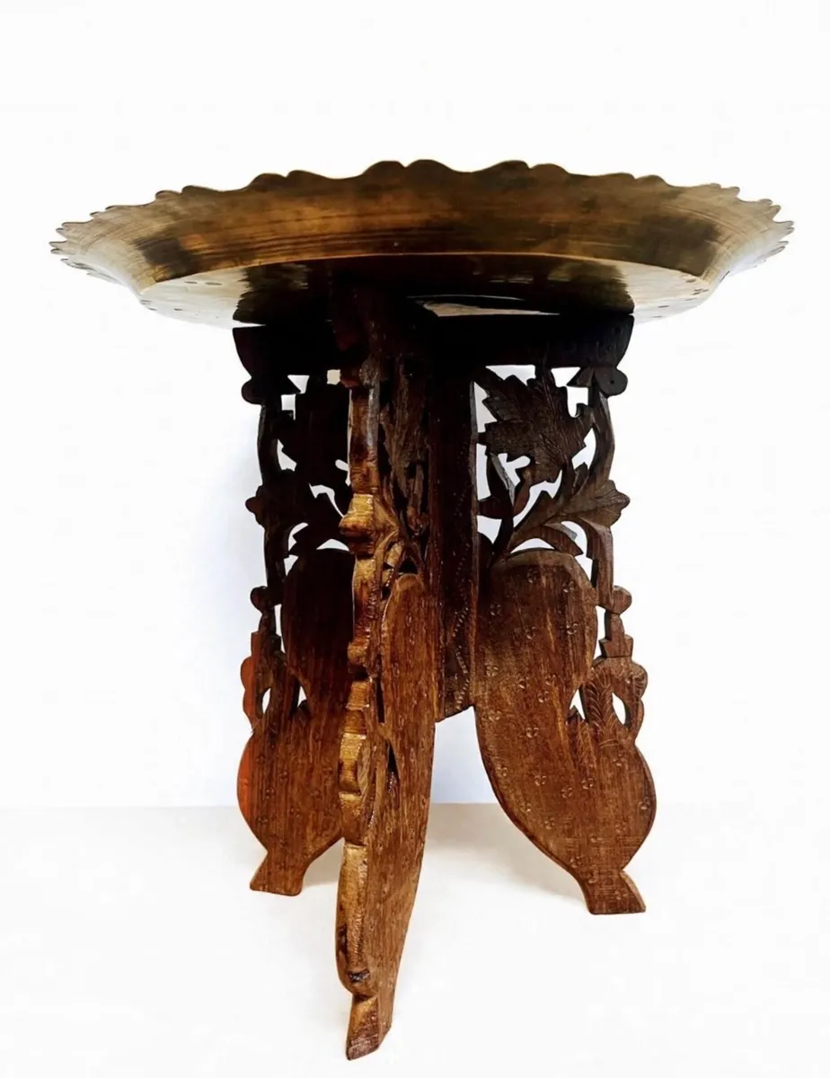 Vintage wooden and brass Boho table - Image 1