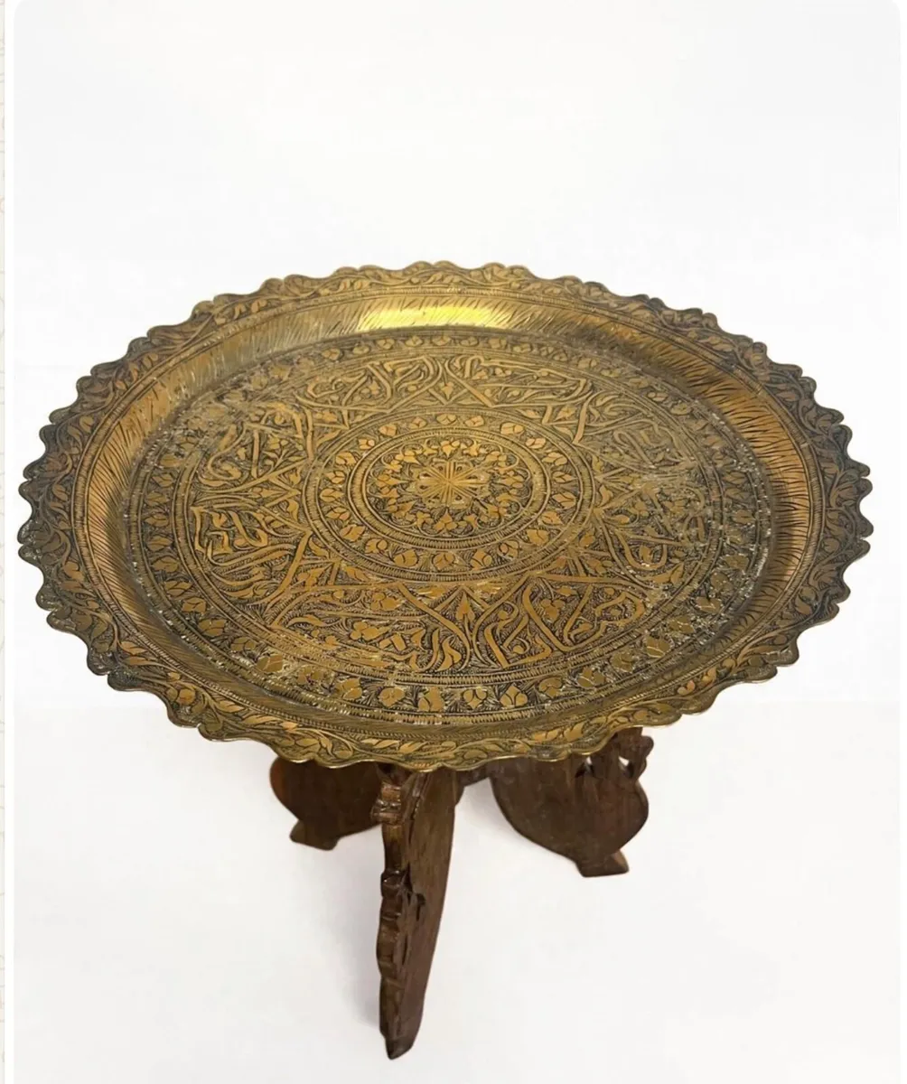 Vintage wooden and brass Boho table - Image 2