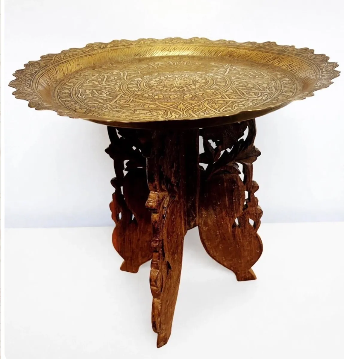 Vintage wooden and brass Boho table - Image 3