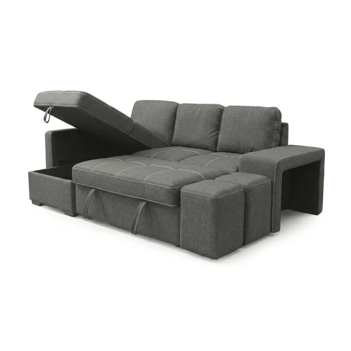 STACY Dark Grey Sofa Bed with Storage + 2 Poufs - Image 2