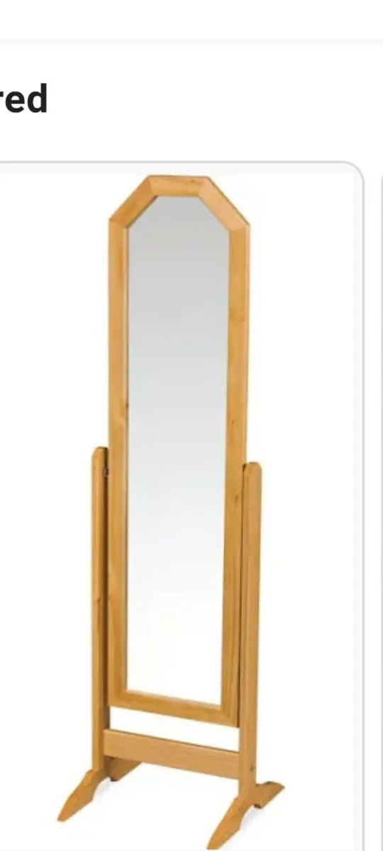 Full length antique pine dress mirror on stand - Image 1