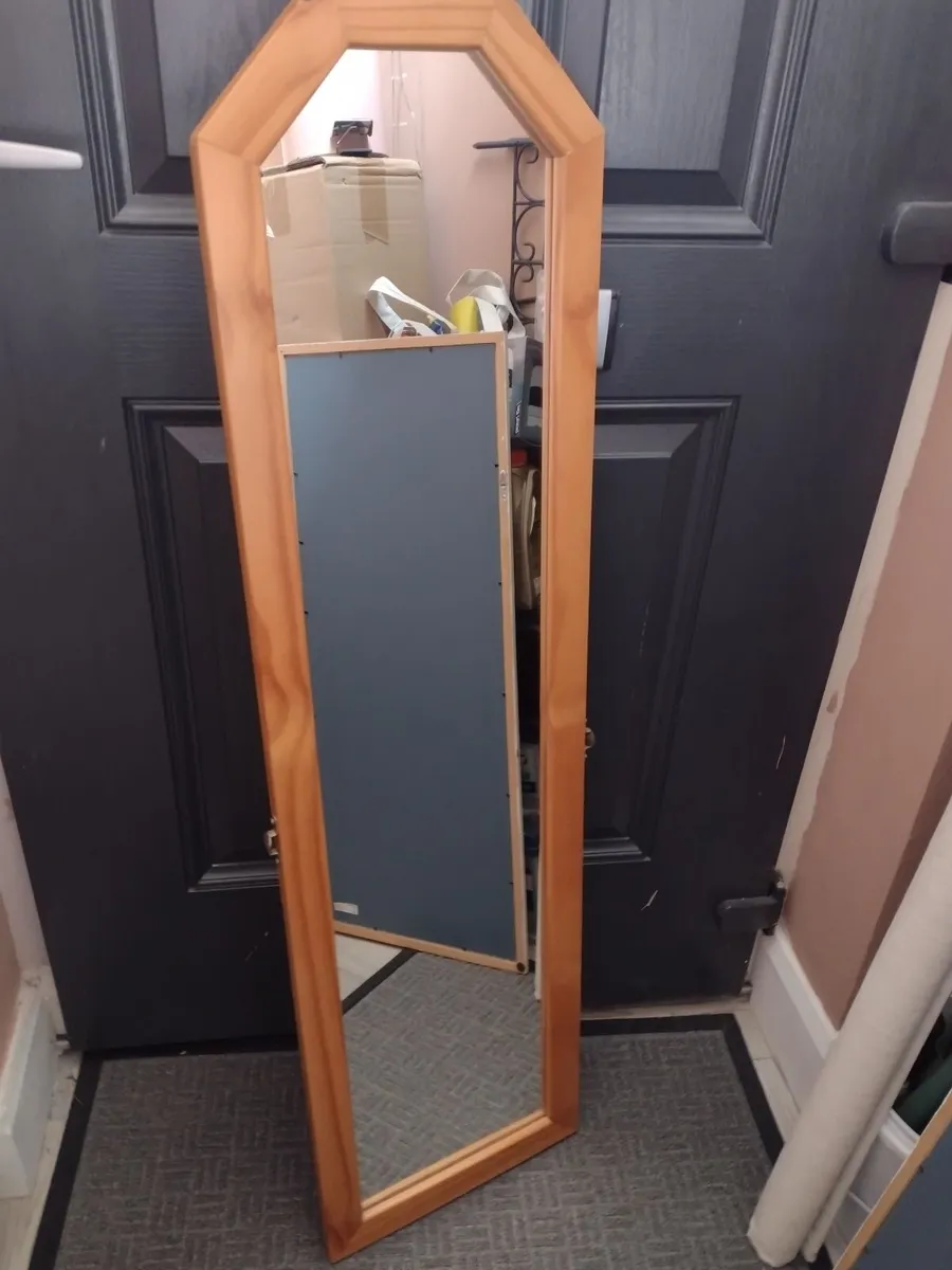 Full length antique pine dress mirror on stand - Image 4