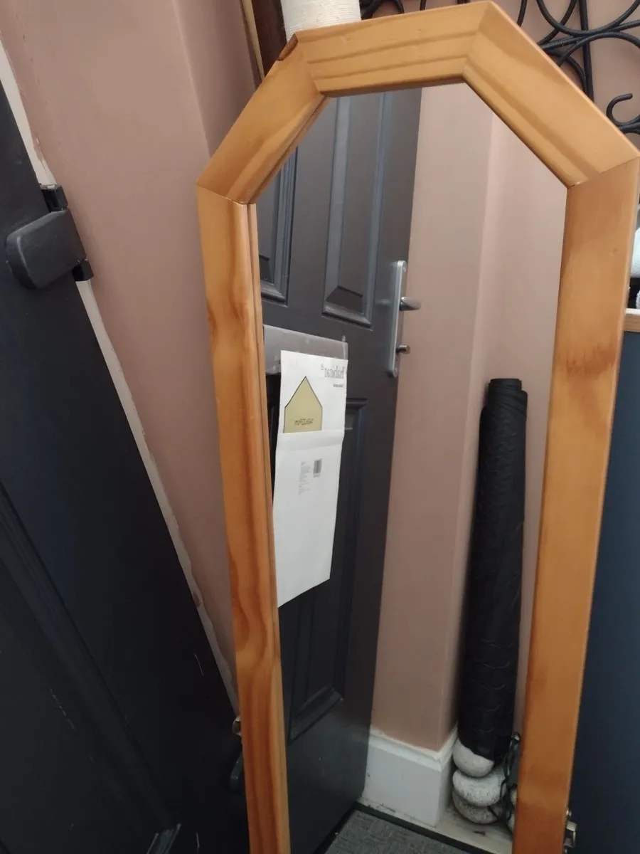 Full length antique pine dress mirror on stand - Image 2