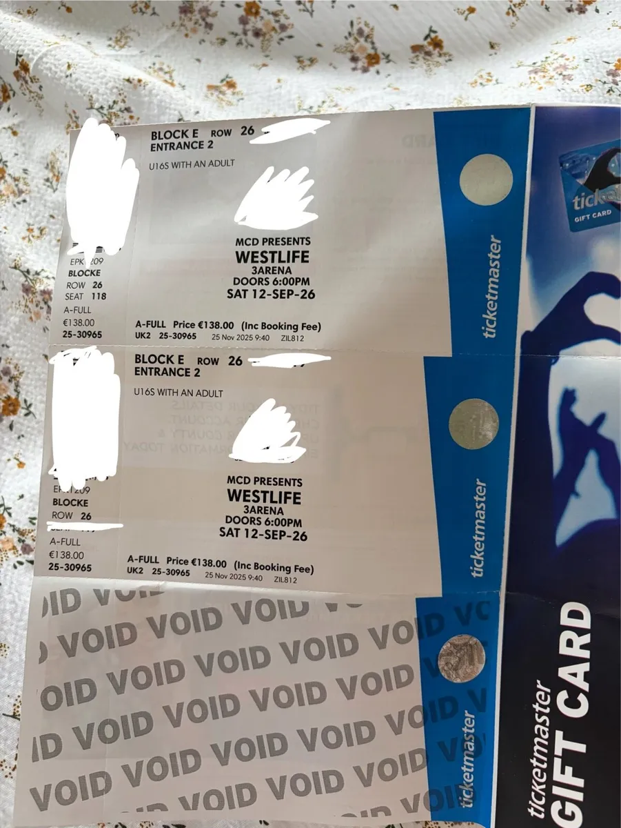 Westlife tickets Saturday 12th