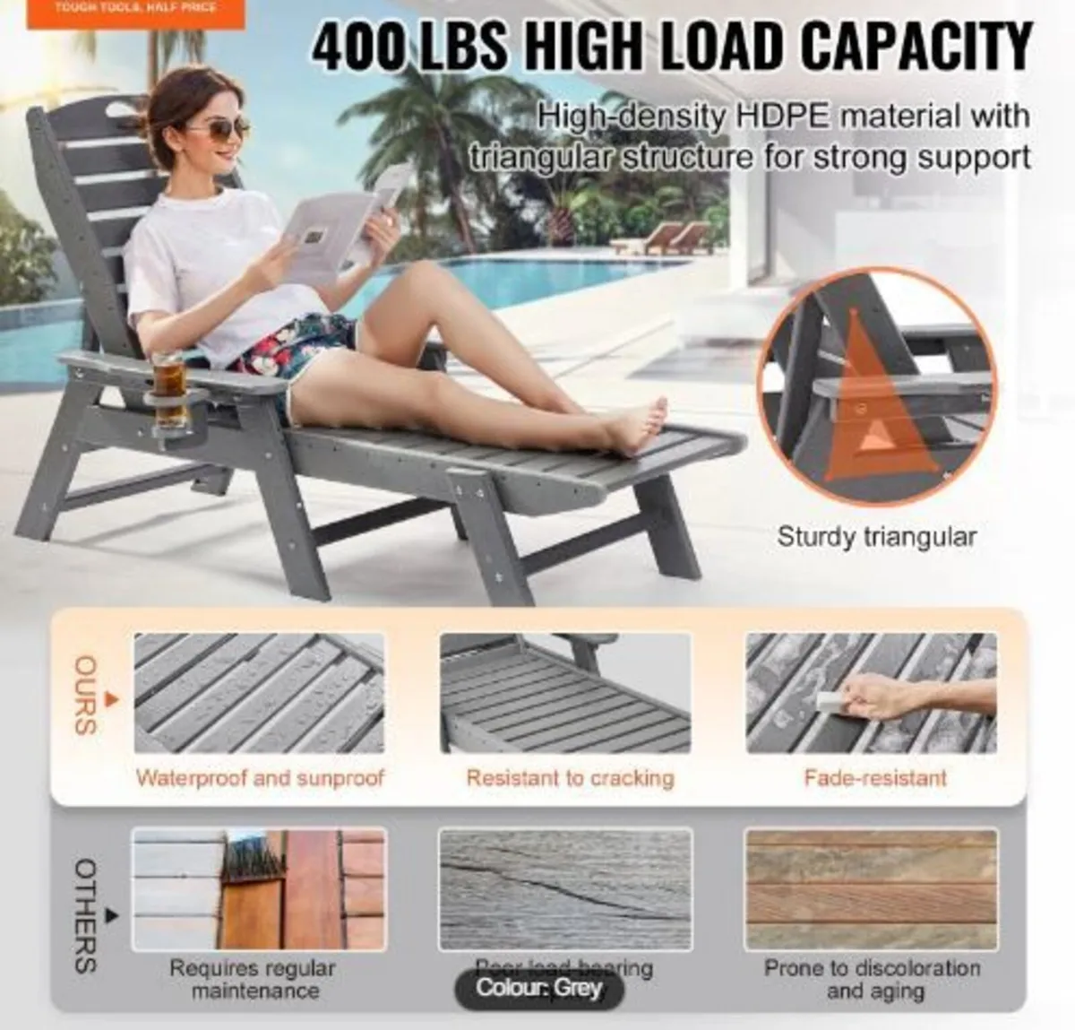 Chaise Lounge Chair, 181 kg Weight Capacity - Image 1