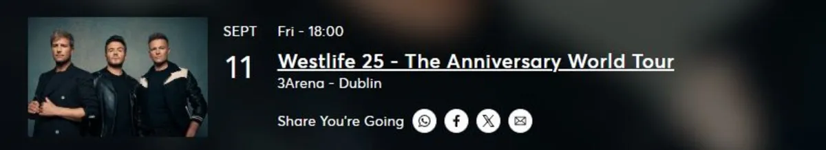 Westlife tickets x2 Friday 11th of September