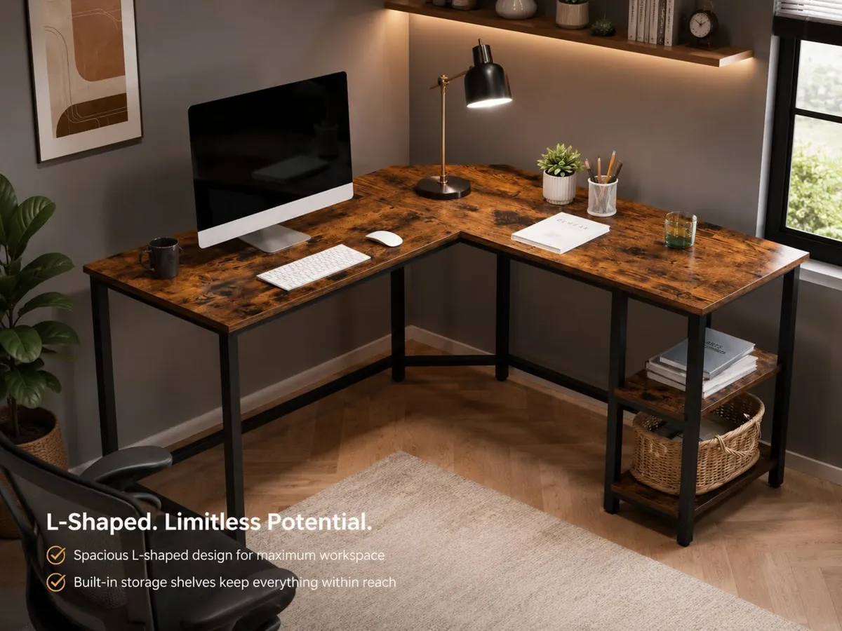 L-Shaped Corner Computer Desk with Storage Shelves - Image 3