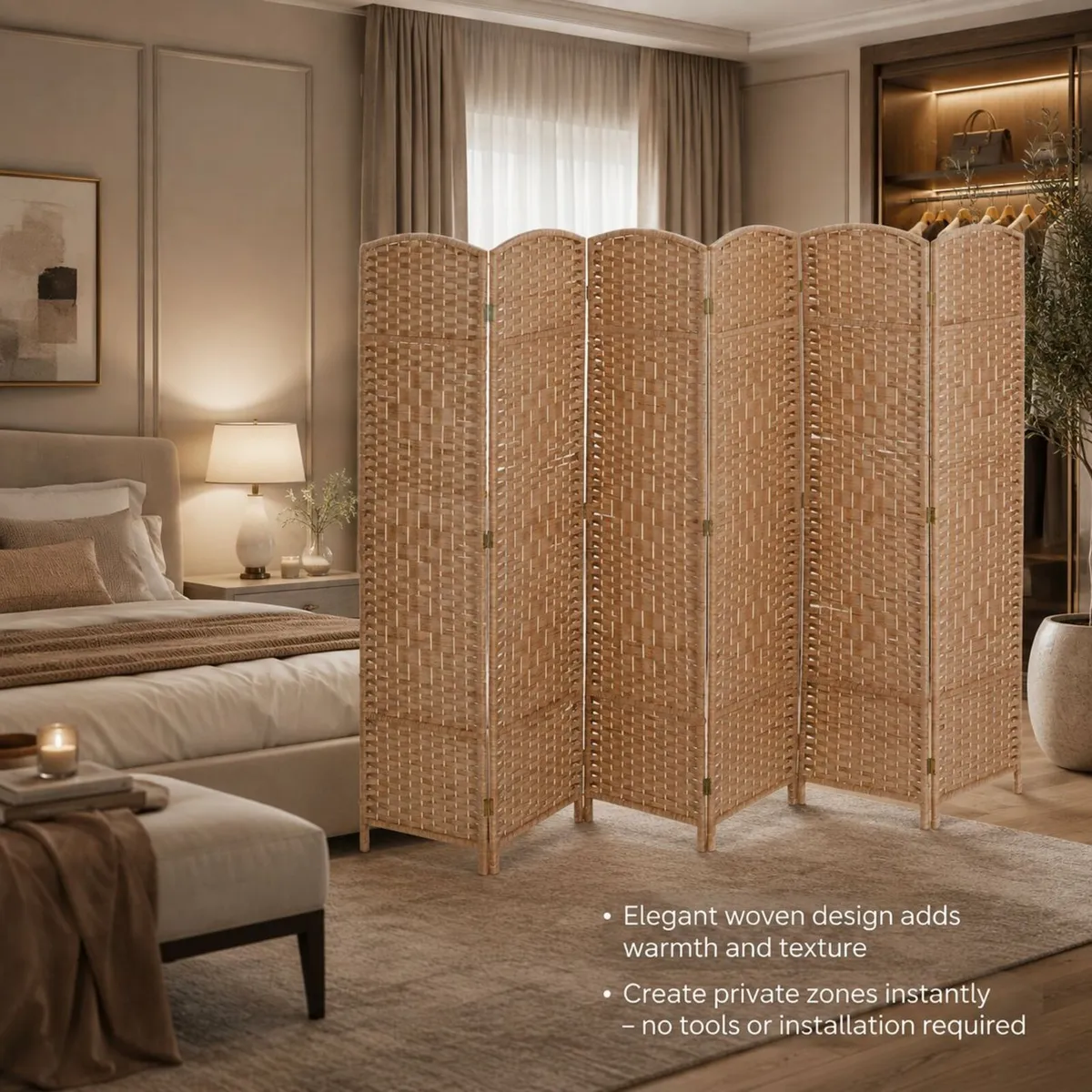 6 Panel Folding Room Divider Natural Woven Privacy - Image 1