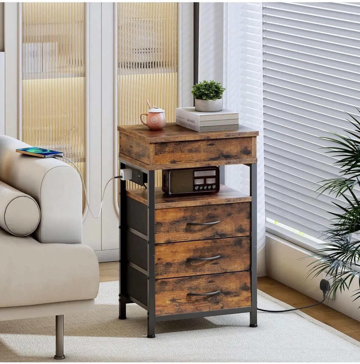 Bedside Table with Charging Station, Side Table wi - Image 2