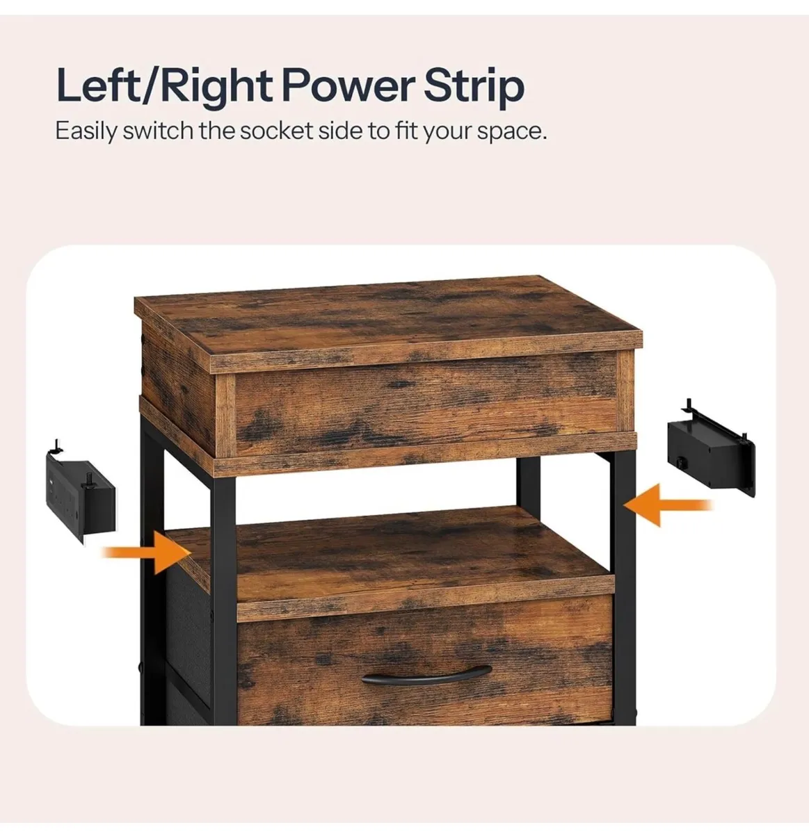 Bedside Table with Charging Station, Side Table wi - Image 3