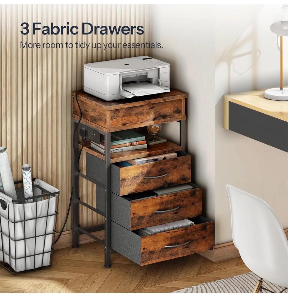 Bedside Table with Charging Station, Side Table wi - Image 4