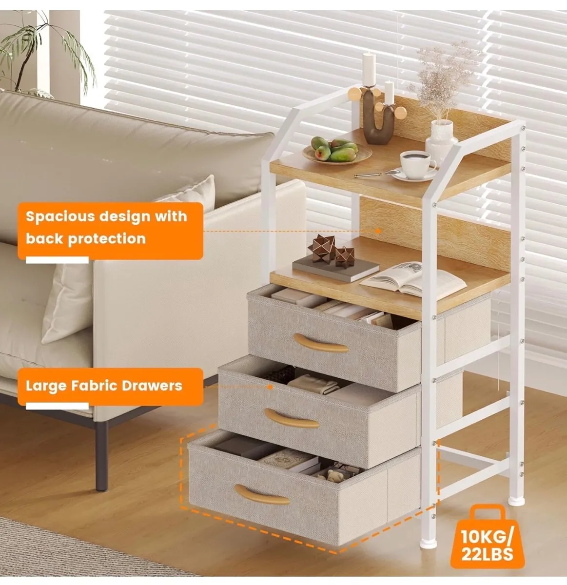 Bedside Table with 3 Fabric Drawers and Open Shelf - Image 3