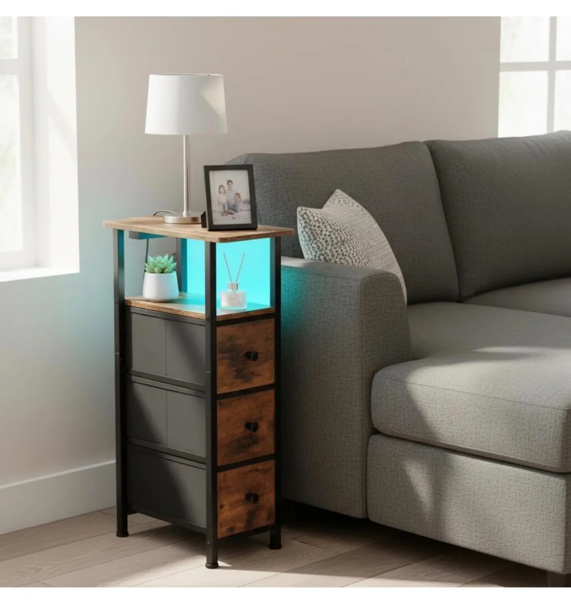 Narrow Bedside Table Set of 2, Slim Side Table for - Image 3