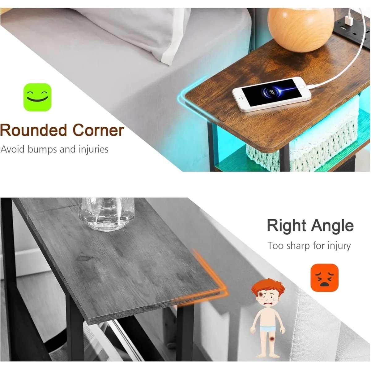 Narrow Bedside Table Set of 2, Slim Side Table for - Image 4