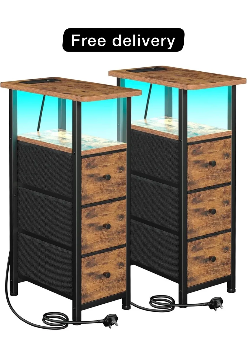 Narrow Bedside Table Set of 2, Slim Side Table for - Image 1