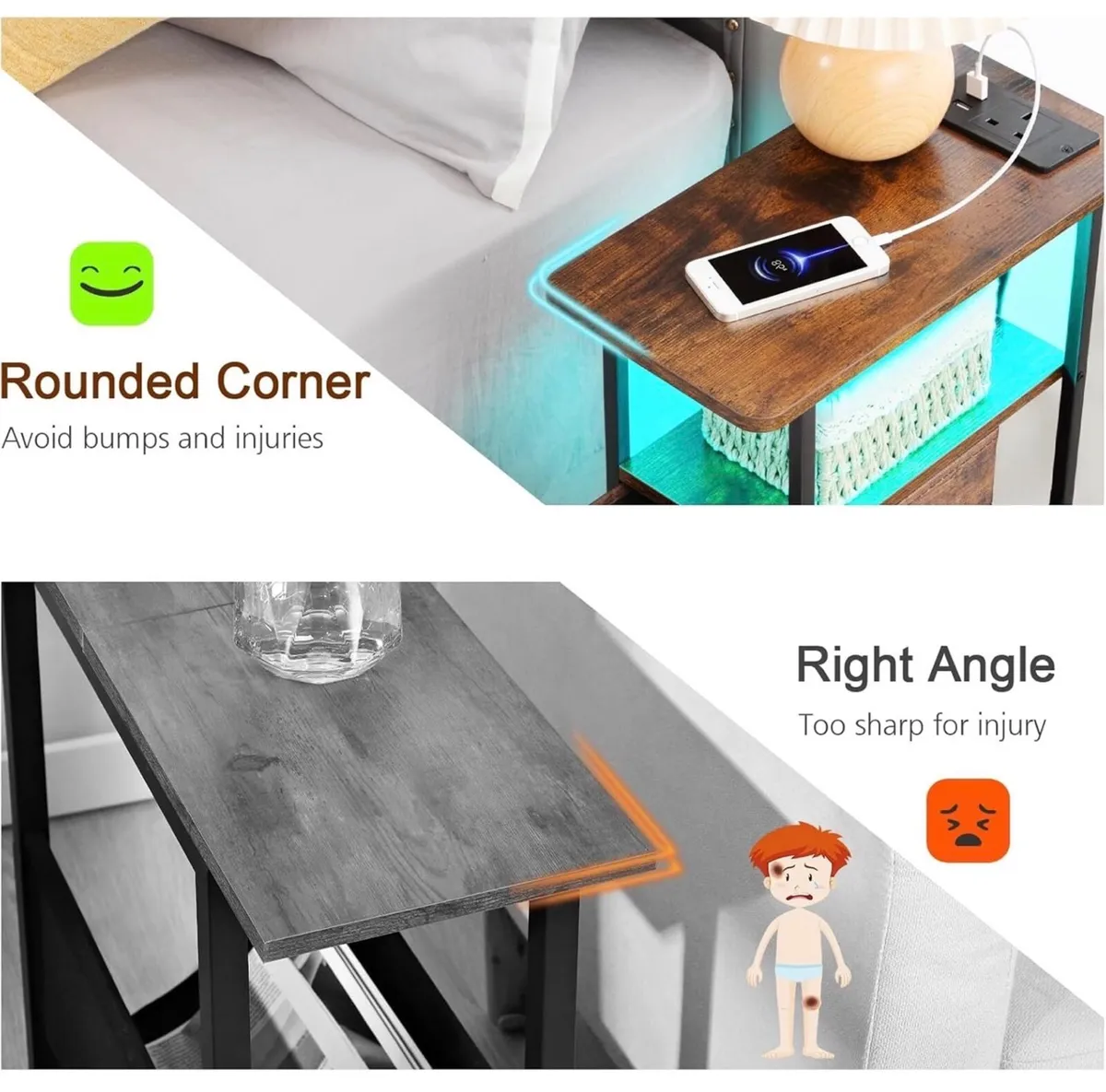Narrow Bedside Table Set of 2, Slim Side Table for - Image 3