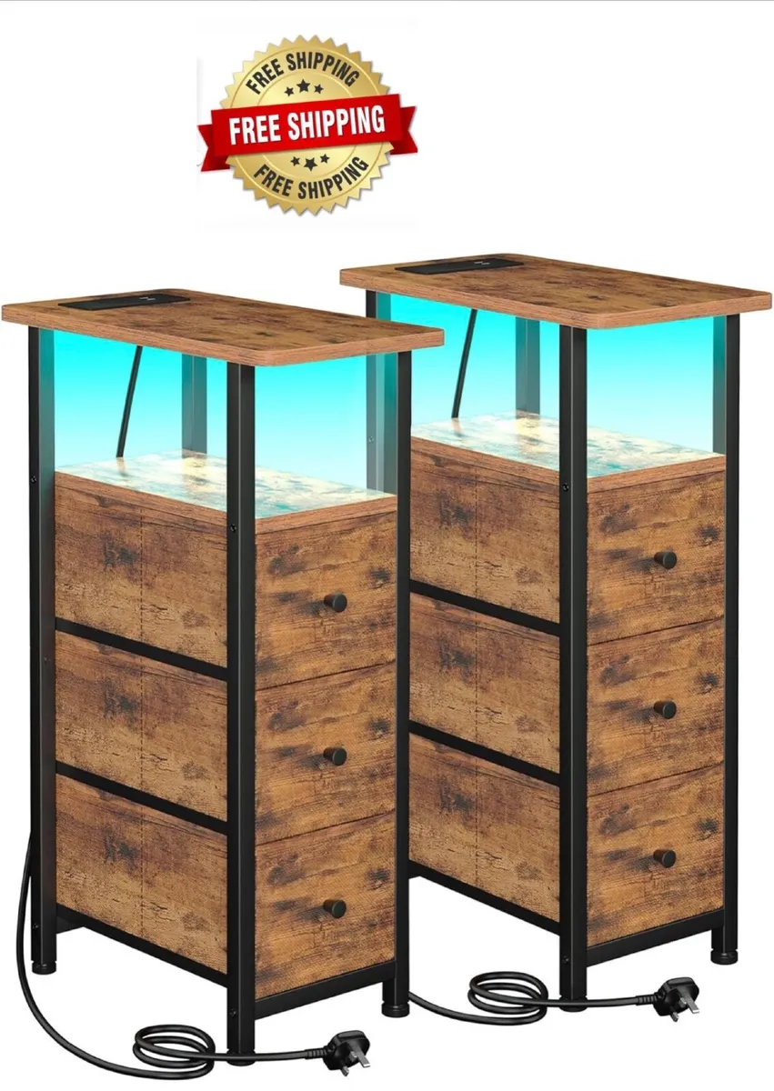 Narrow Bedside Table Set of 2, Slim Side Table for - Image 1