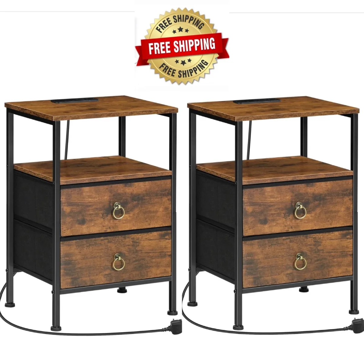 Bedside Table with Charging Station, Side Table wi - Image 1
