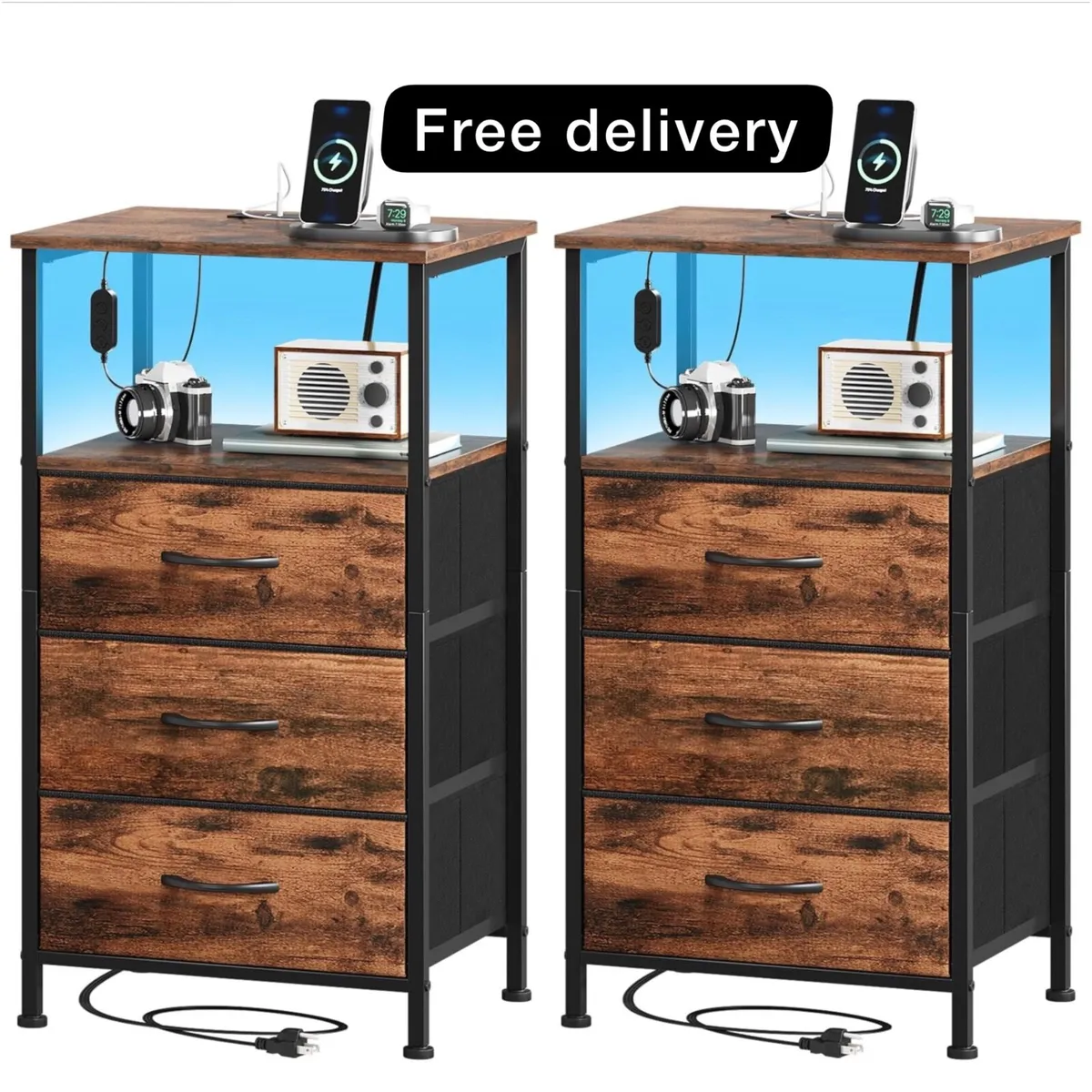 Chest of Drawers, Charging Station & LED, 3 Drawer - Image 1