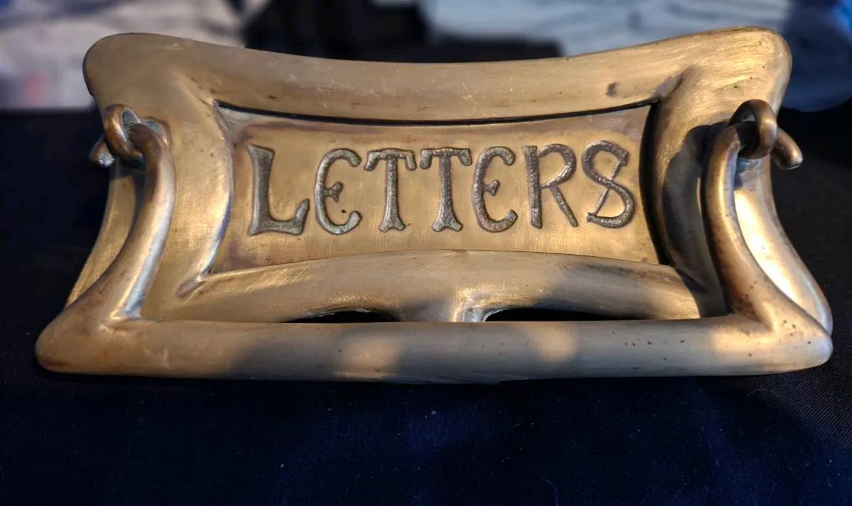 Antique Reclaimed Brass Letterbox w/Door Knocker - Image 1