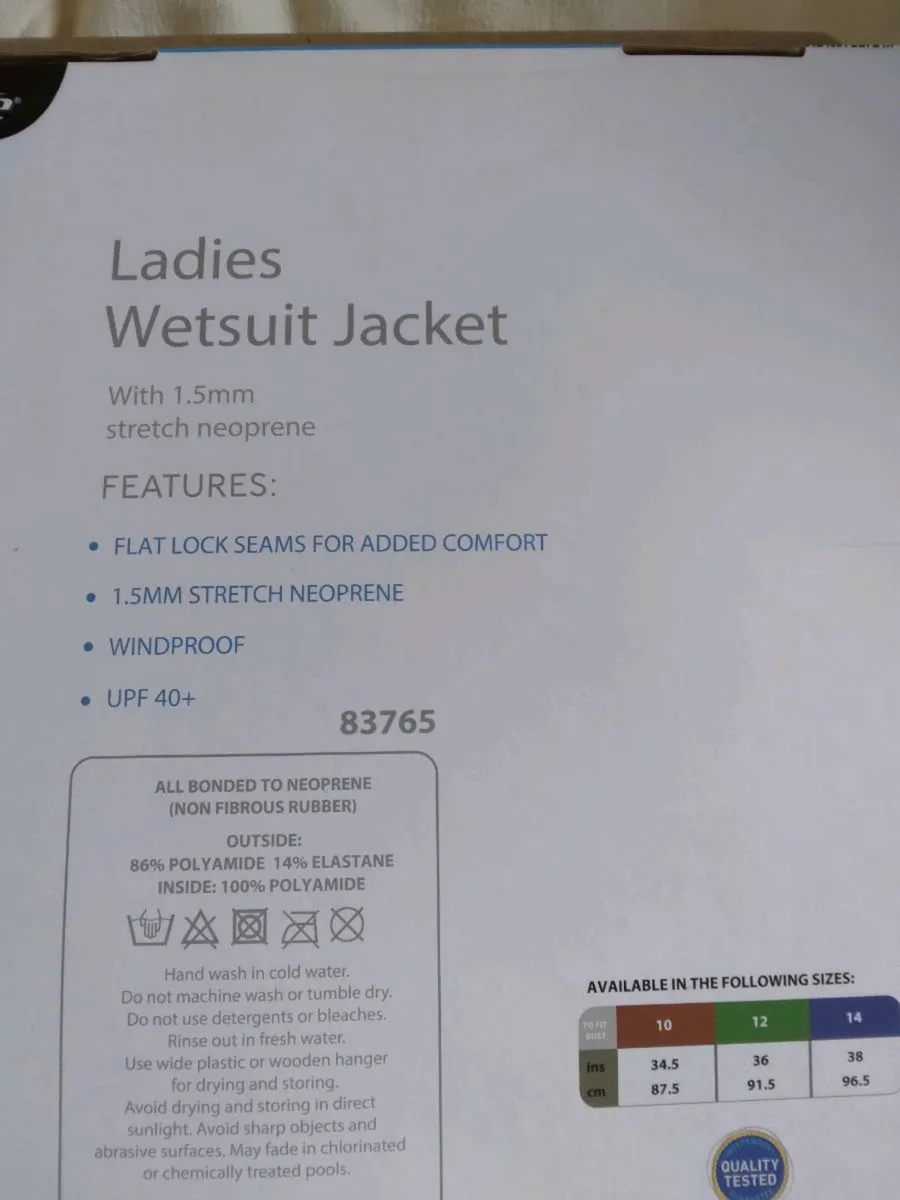 Ladies Wetsuit Jacket.Brand New.Size 14 - Image 2
