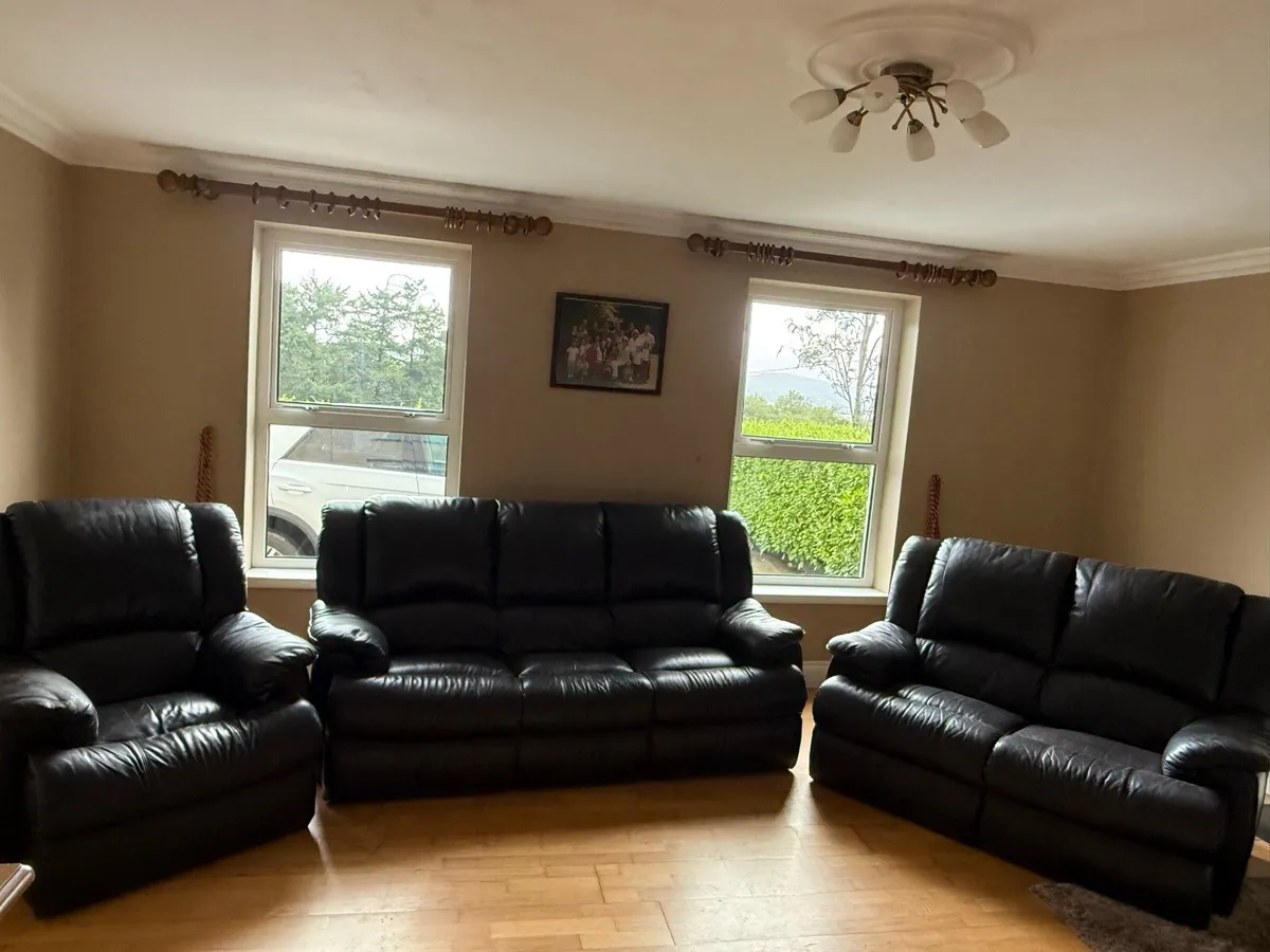 3 Piece Black Leather Couch Set - Image 1