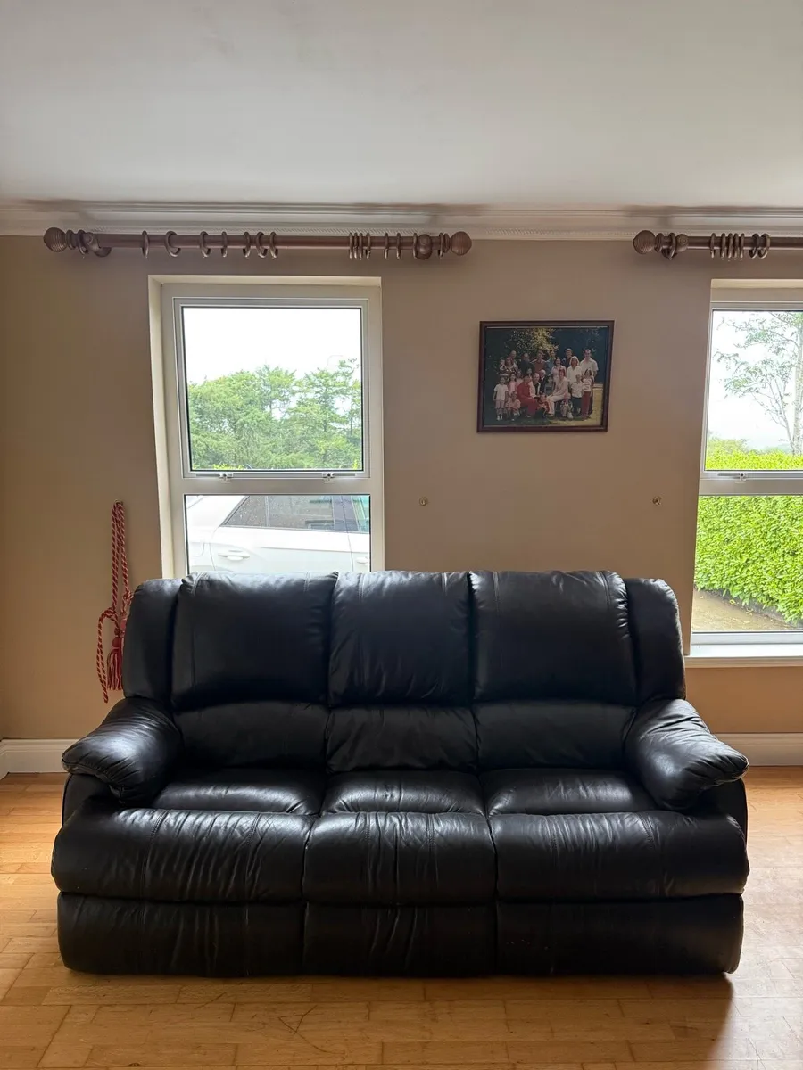 3 Piece Black Leather Couch Set - Image 2