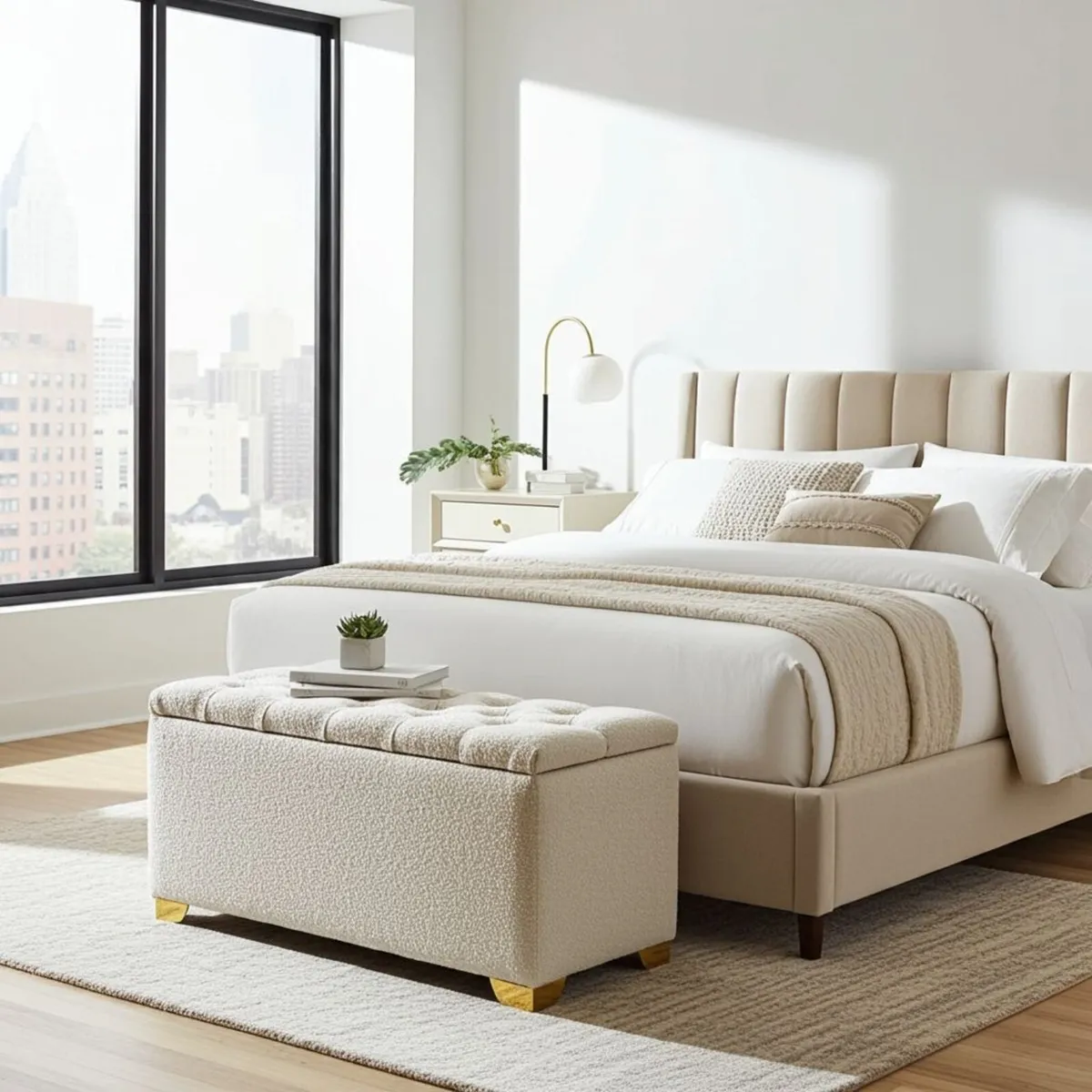 Boucle Ottoman with Storage Custom Bench - Image 4