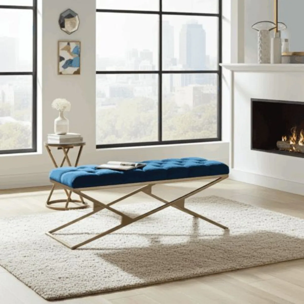 Metal-Framed Velvet Bench 100x40cm Modern X-Frame - Image 4