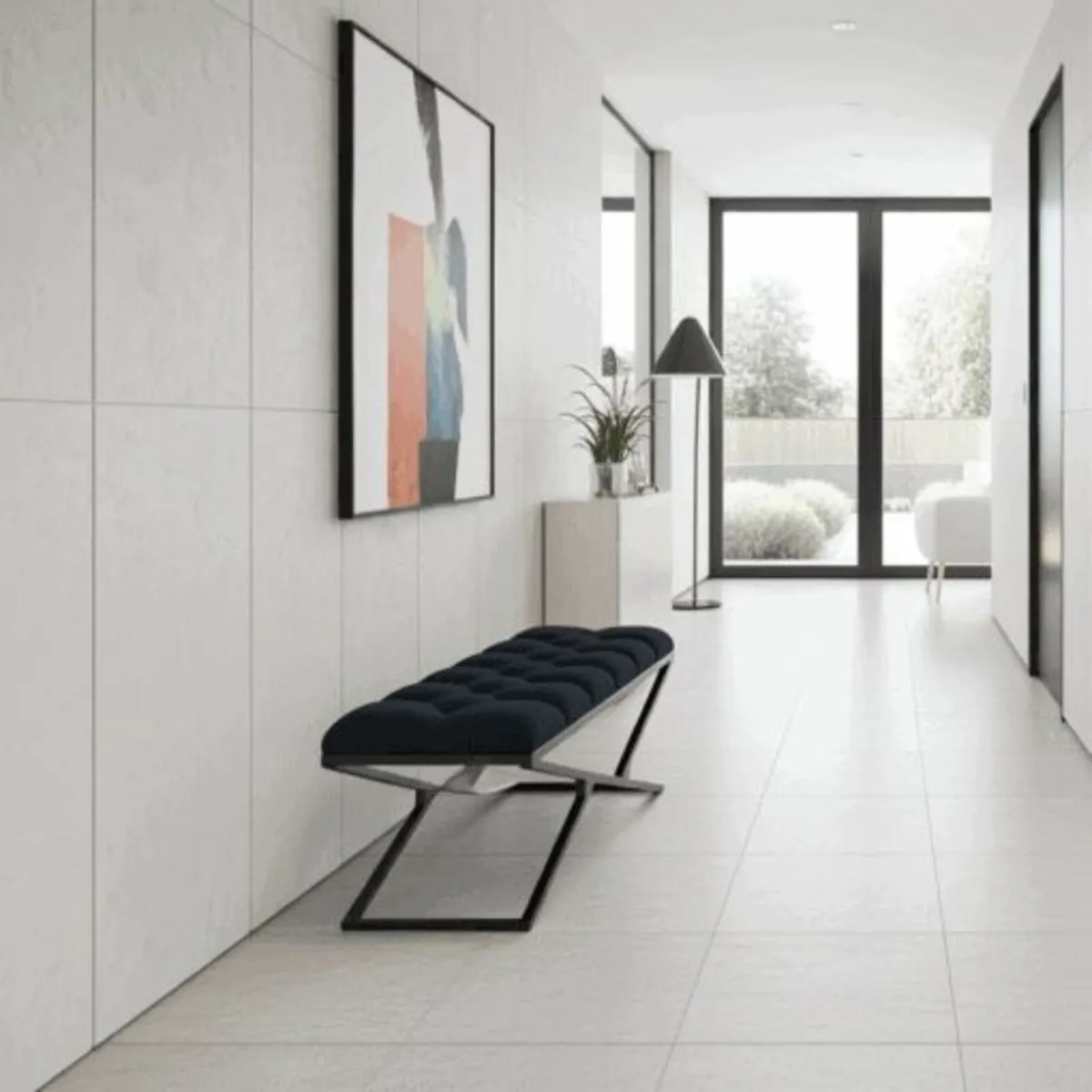 Metal-Framed Velvet Bench 100x40cm Modern X-Frame - Image 3
