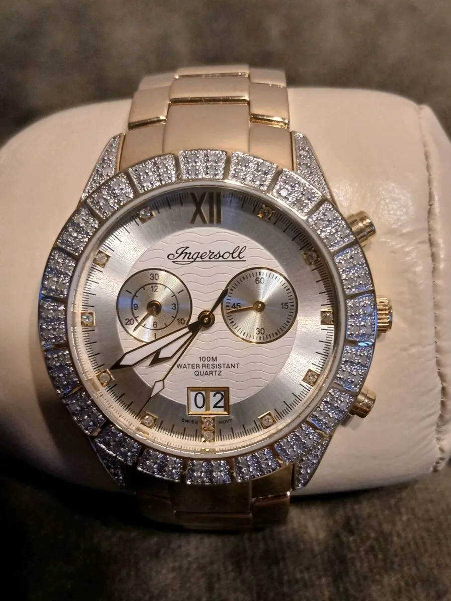 18k gold plated large Ingersoll Diamond gents watc - Image 1