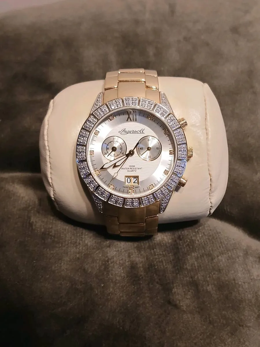 18k gold plated large Ingersoll Diamond gents watc - Image 2