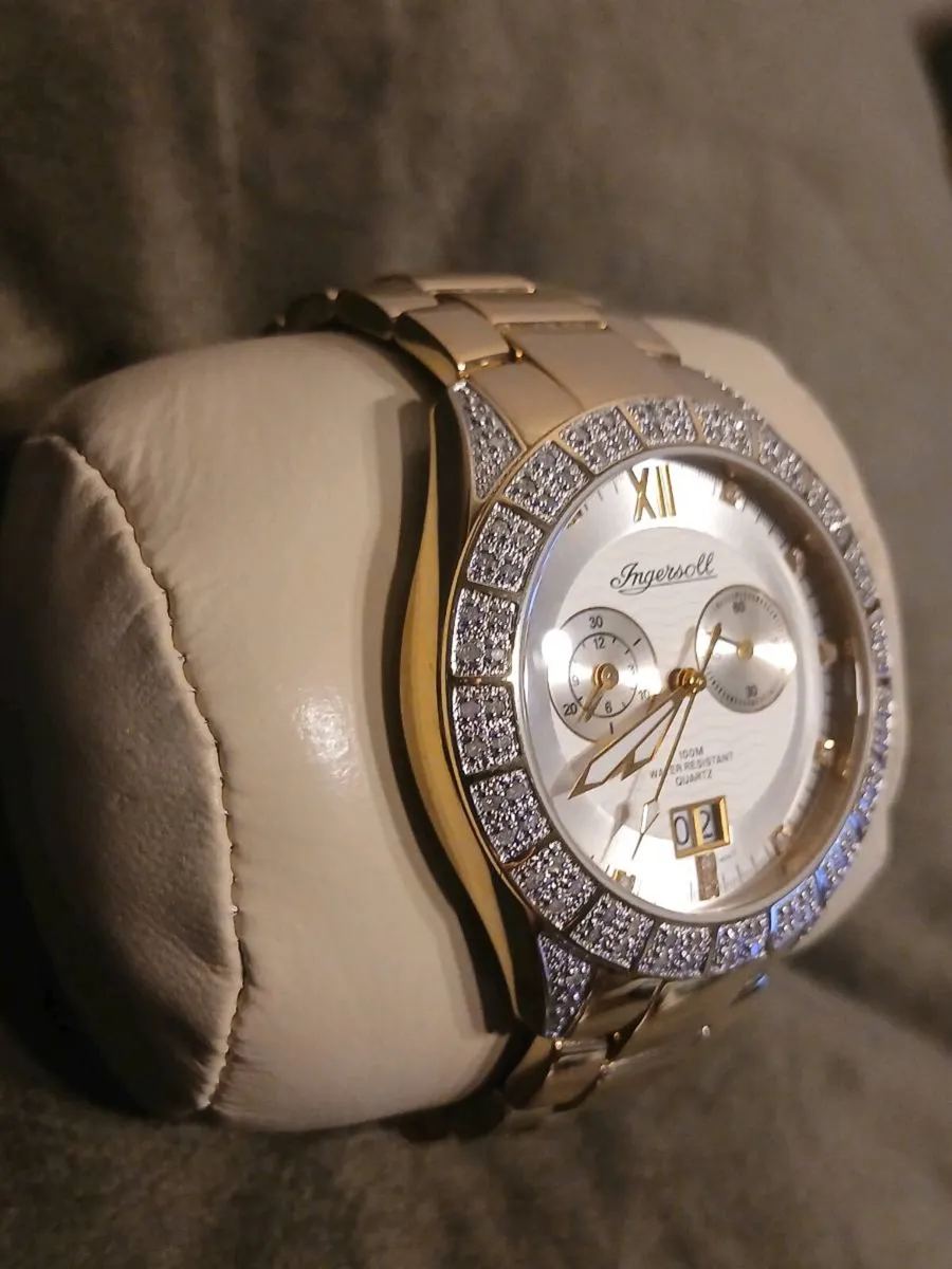 18k gold plated large Ingersoll Diamond gents watc - Image 3