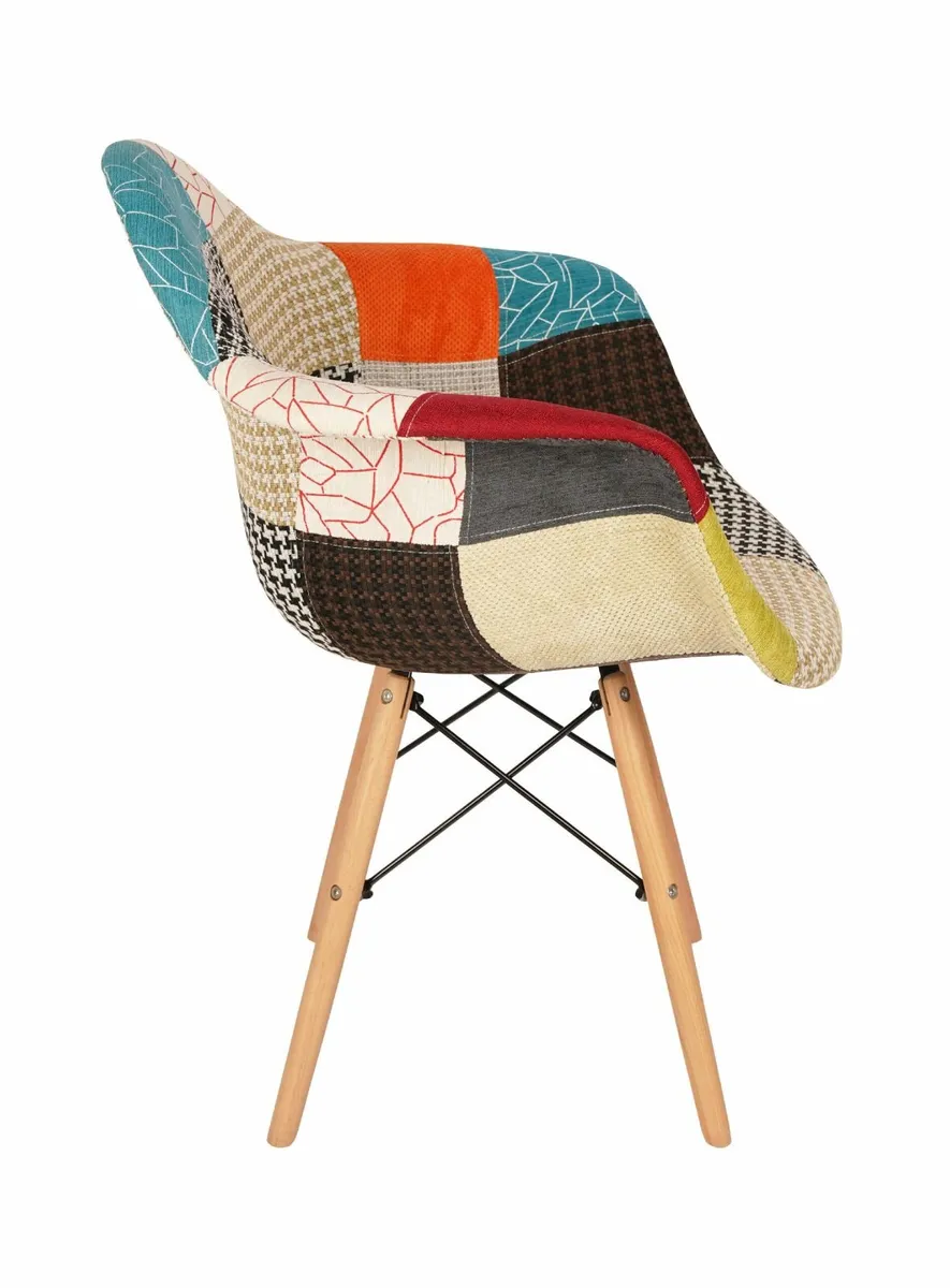 Vivid Mosaic Patchwork Armchair with Beech Legs - Image 3