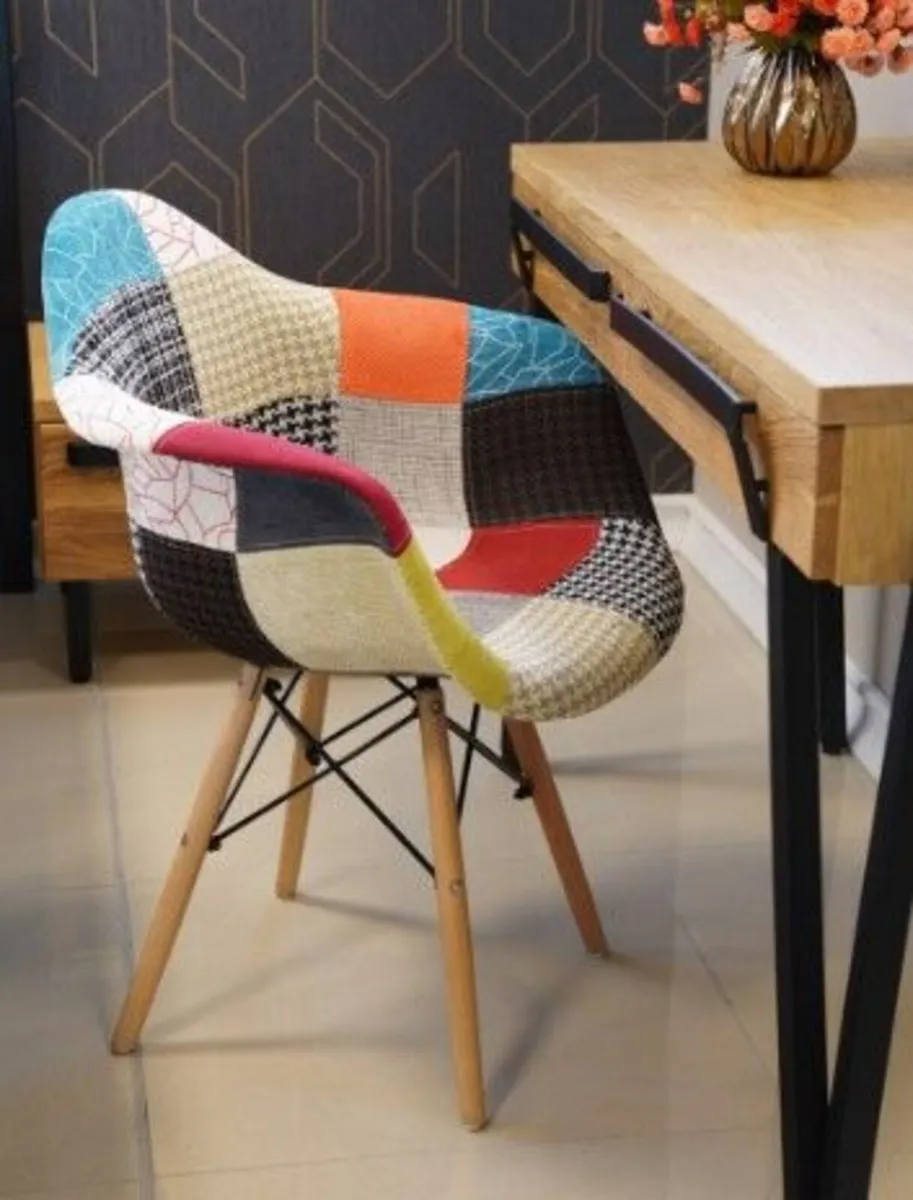Vivid Mosaic Patchwork Armchair with Beech Legs - Image 1