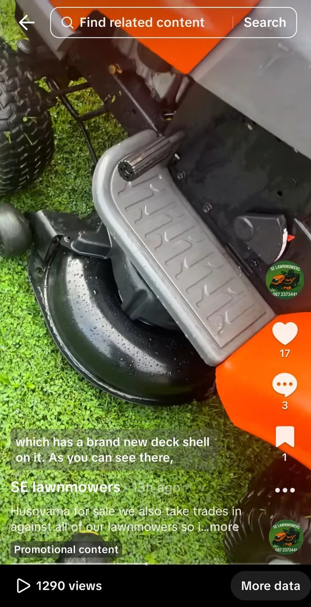 Husquvana lawnmower will new deck for sale - Image 2
