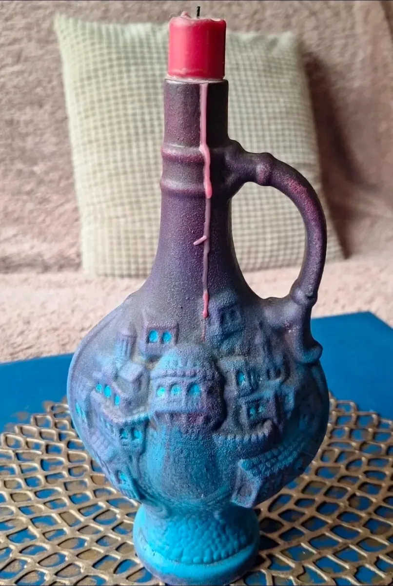 Hand painted Upcycled Wine Bottle Candle - Image 1