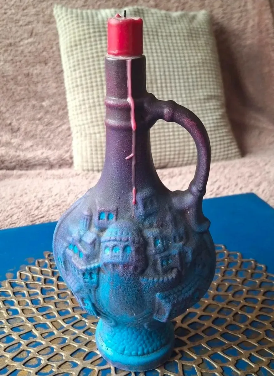 Hand painted Upcycled Wine Bottle Candle - Image 2