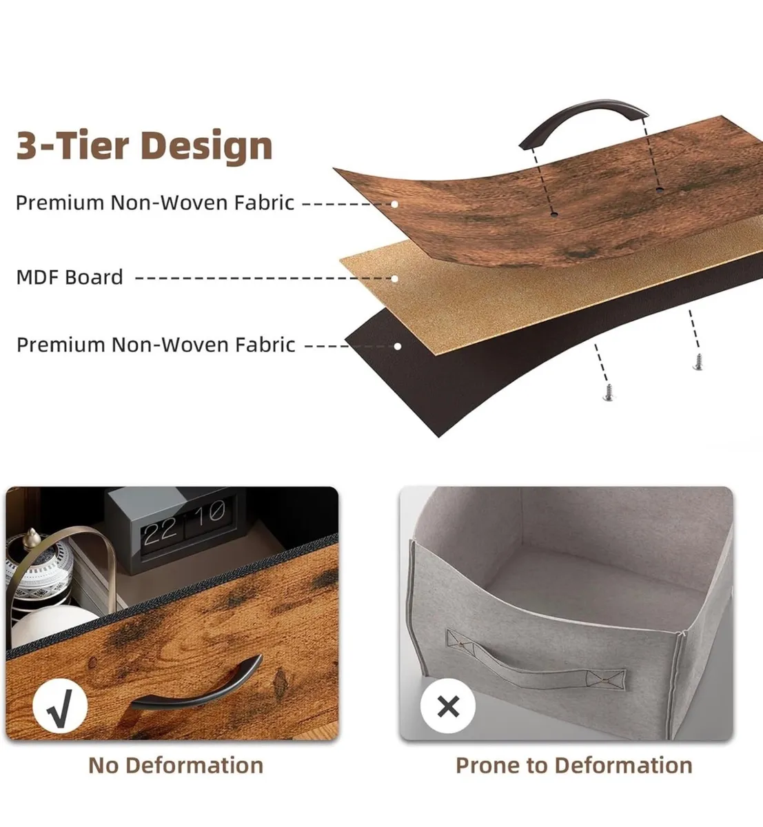 Chest of Drawers, Charging Station & Led, 8 Fabric - Image 2