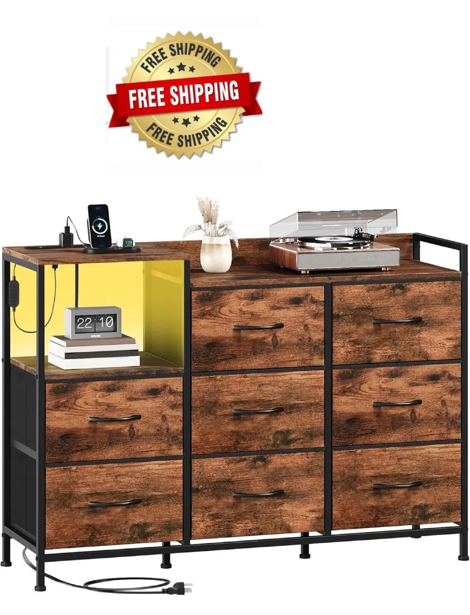 Chest of Drawers, Charging Station & Led, 8 Fabric - Image 1