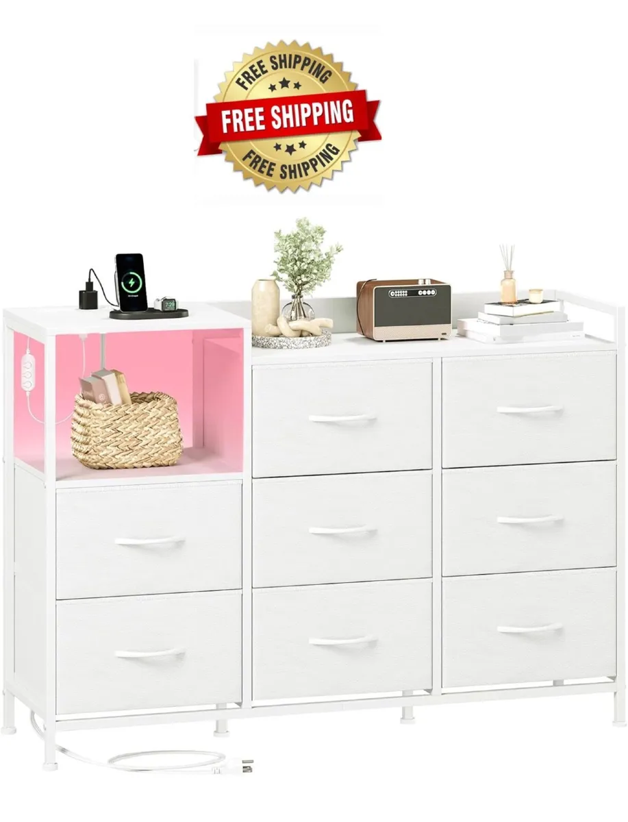 Chest of Drawers, Charging Station & Led, 8 Fabric - Image 1