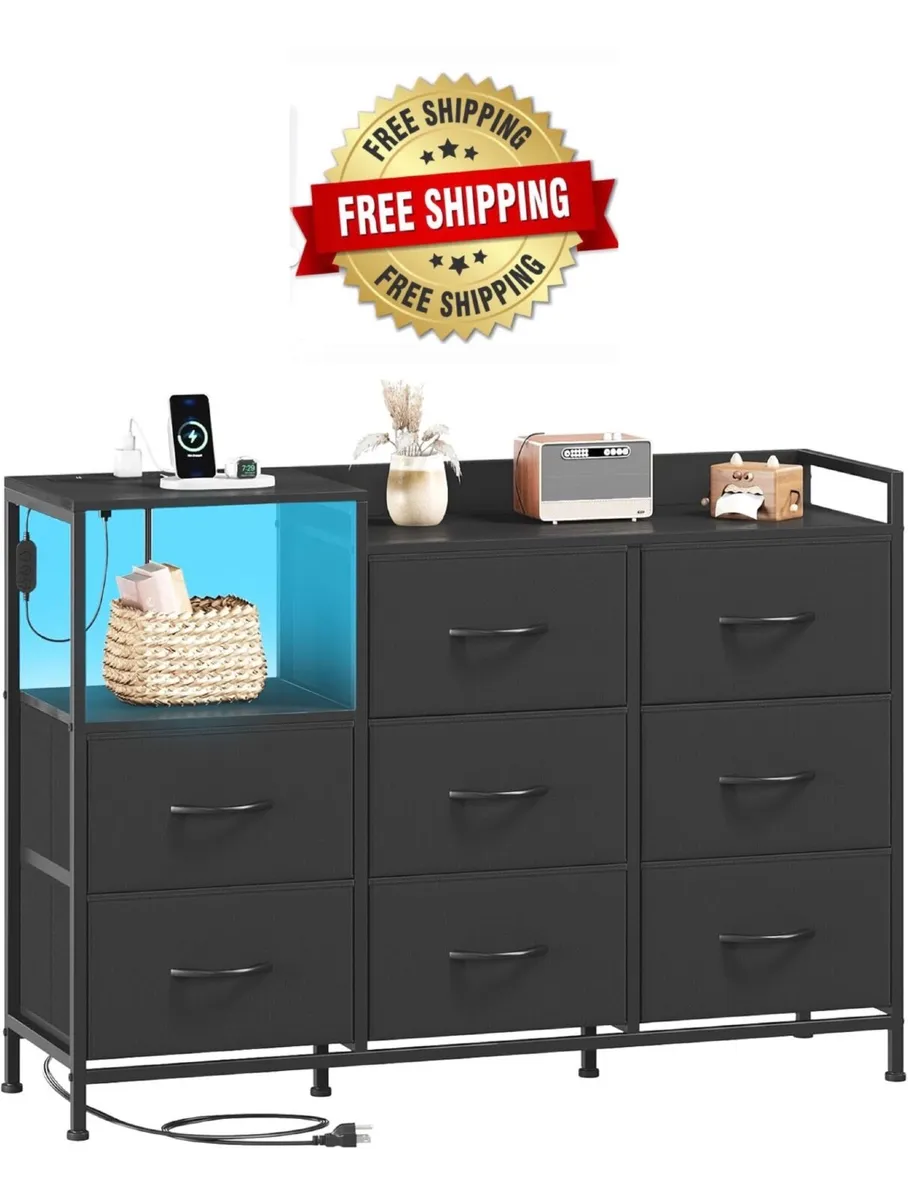 Chest of Drawers, Charging Station & Led, 8 Fabric - Image 1