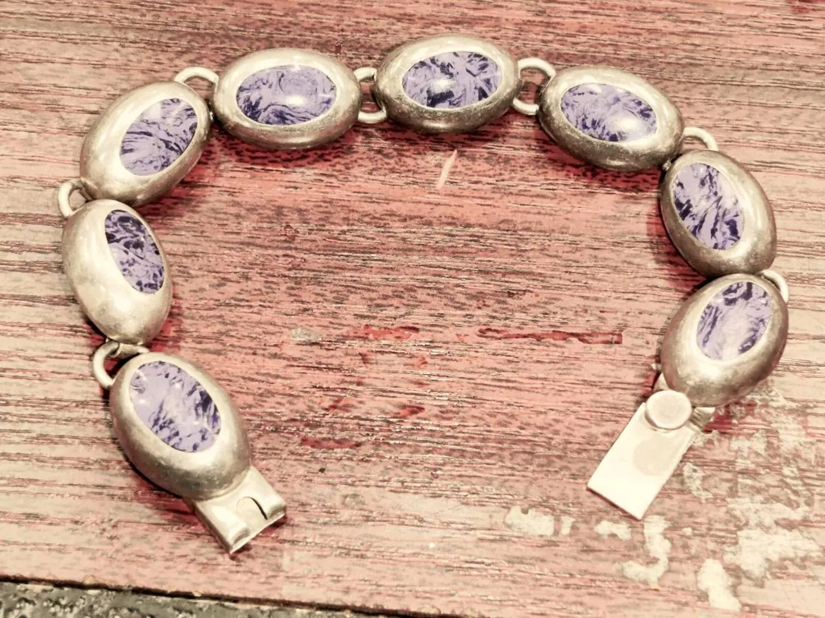 CHUNKY OVAL LAPIS, 925 Silver RARE 8"Long Bracelet - Image 1