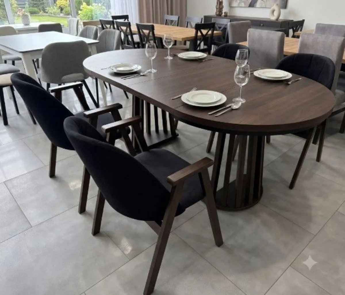 Tovo Dark Walnut Extendable Round Dining Table - Image 2