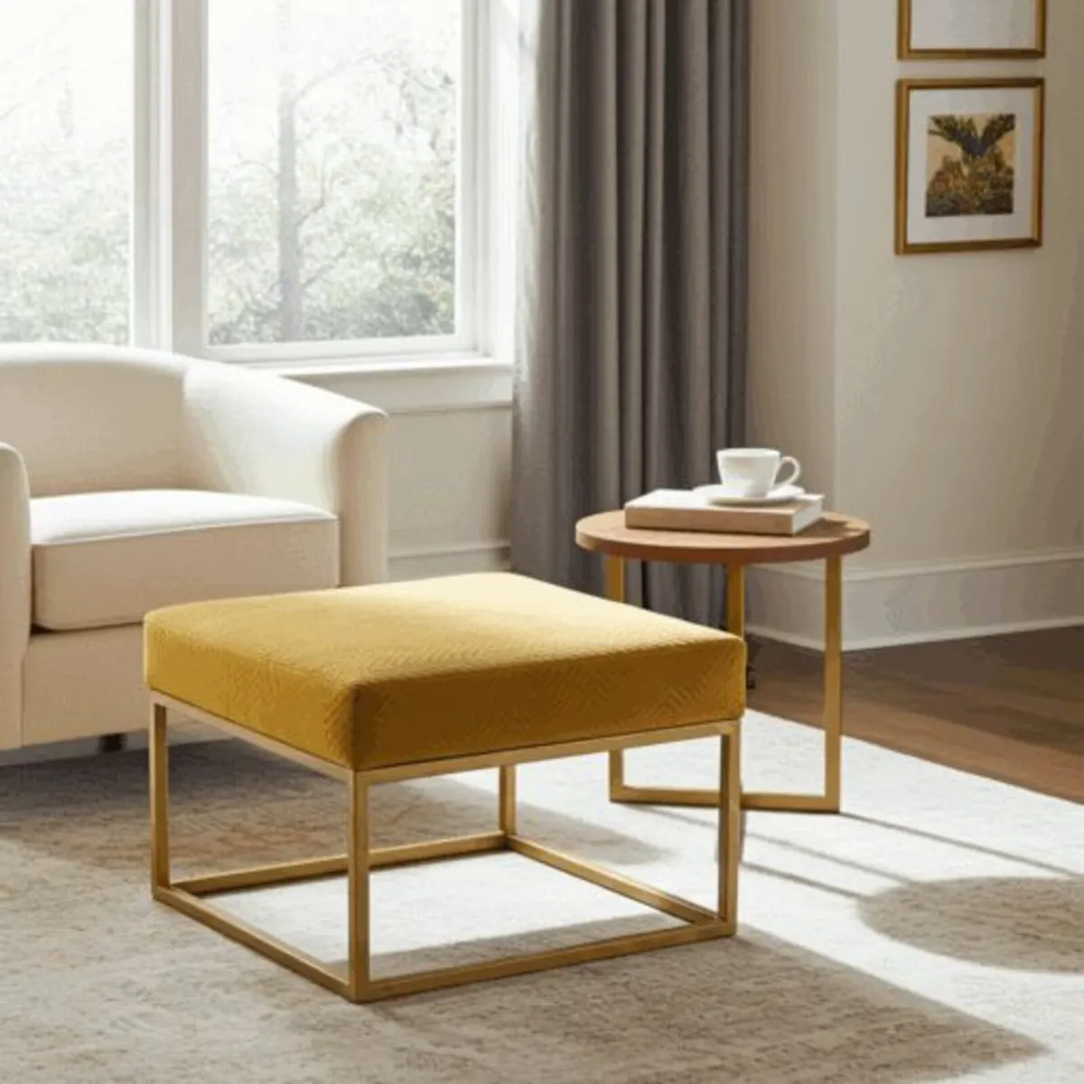 Gray Fabric Square Ottoman 60x60 Metal Frame - Image 1