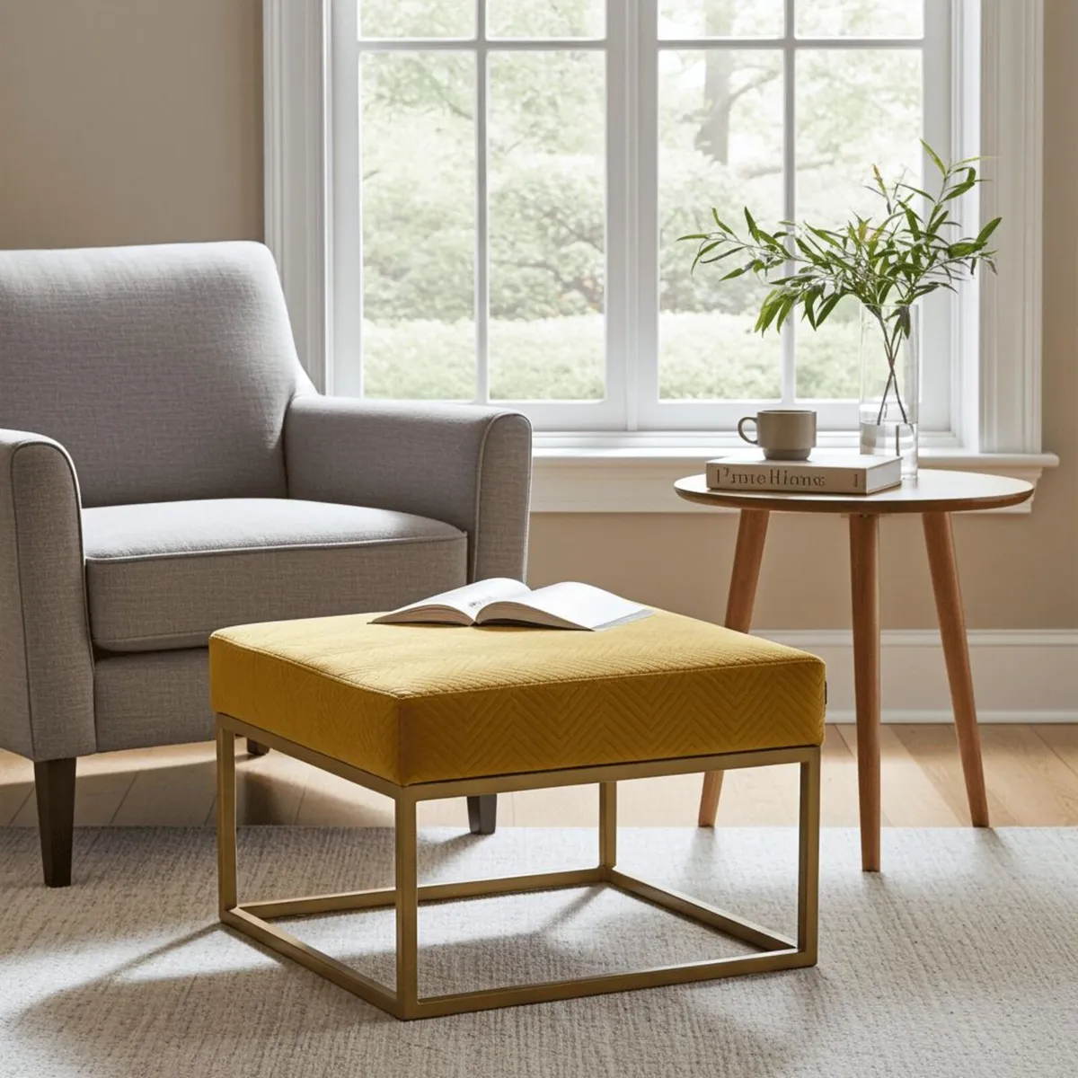 Gray Fabric Square Ottoman 60x60 Metal Frame - Image 3