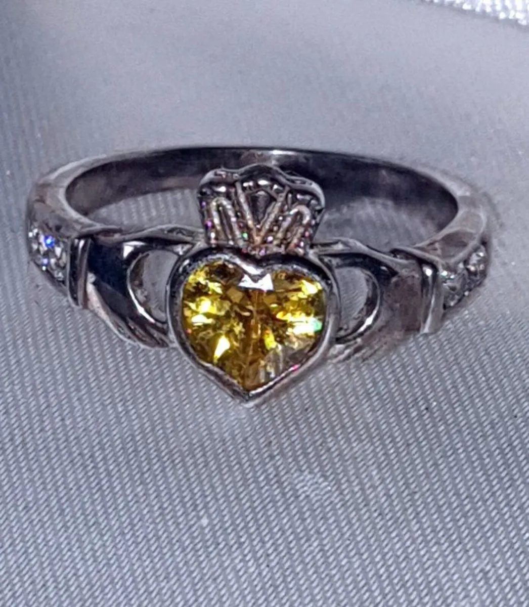Vintage Sterling Silver Topaz Claddagh Ring - Image 1