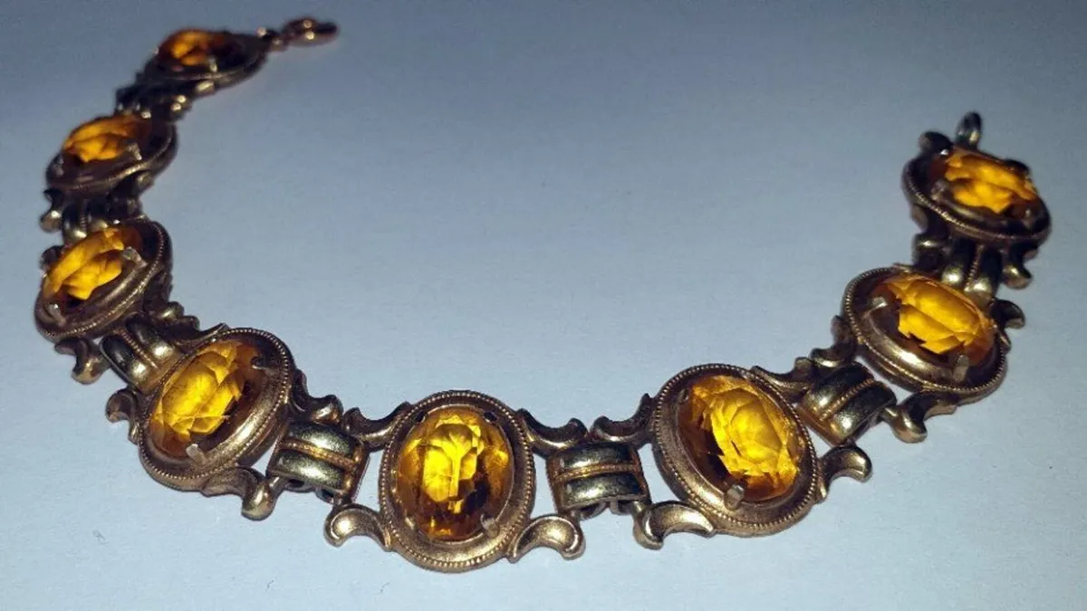 Vintage K&L 14ct Gold & Amber Bracelet - Image 4