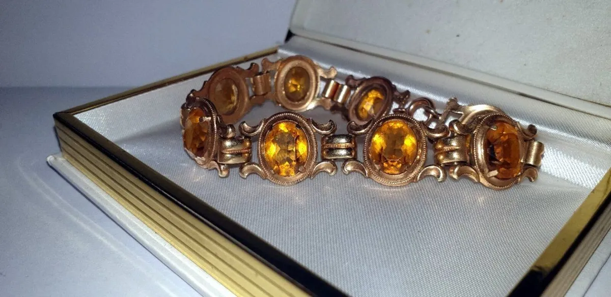 Vintage K&L 14ct Gold & Amber Bracelet - Image 1